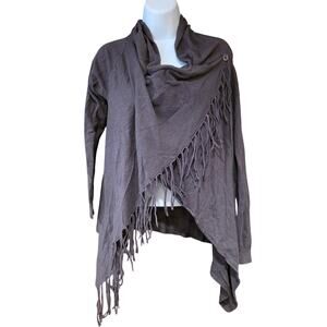 Lovestitch grey Cozy Fringe Bohemian asymmetrical Wrap Sweater sz M